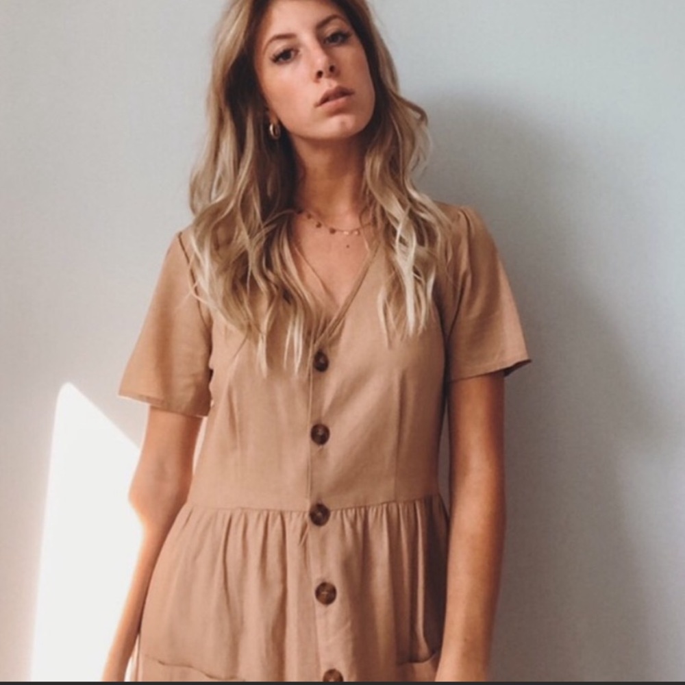 ✨COTTON ON✨Tan Linen Button Up Dress